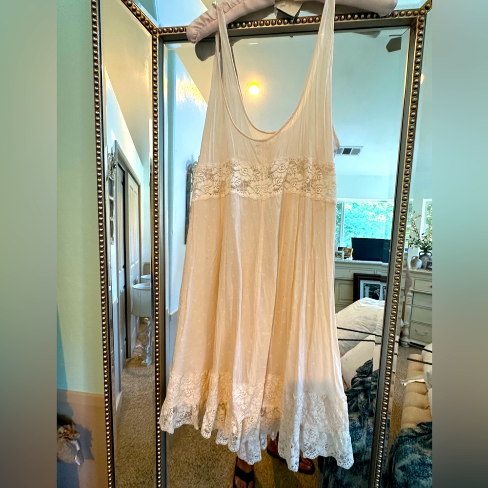 Free People Cream Chemise with Ruffled Hem